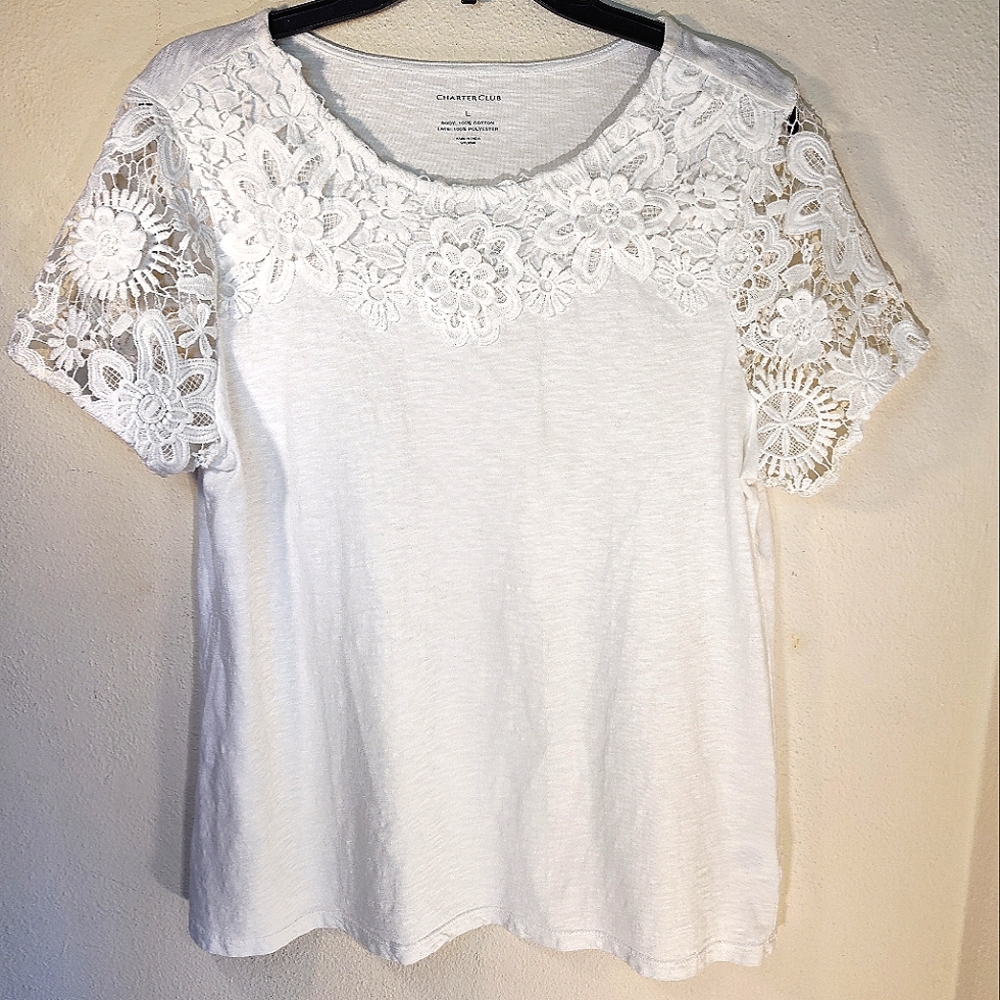 Charter Club White Lace Blouse Size Large